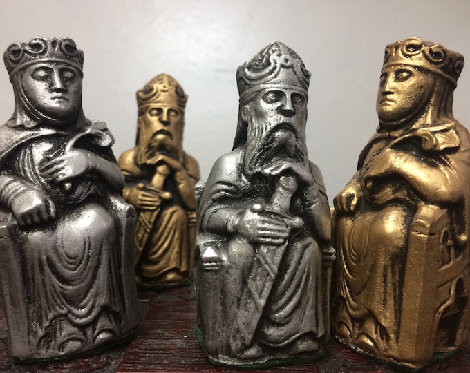 Gothic Chess Set - Gold and Silver Metallic Antique Effect (Chess pieces Only) -Made to order