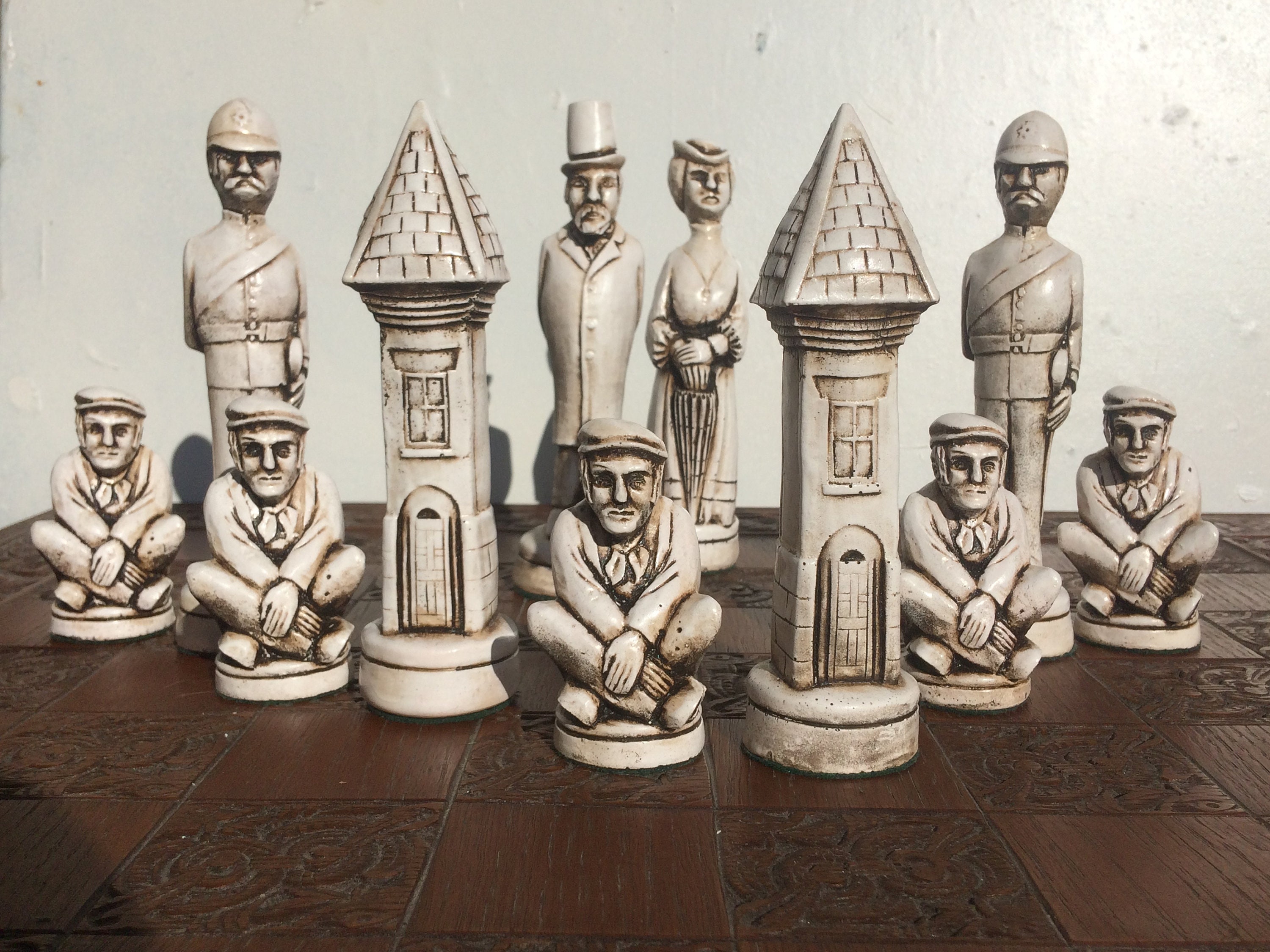 English Chess Set - old London chess pieces - Antique White and