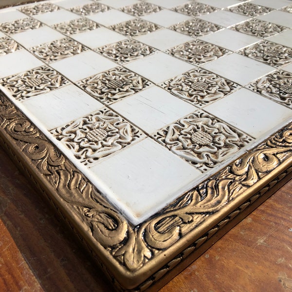 Rustic Chess board - York Rose Gothic Motif with Engraved Border (Deluxe Version)- 45cm x 45cm with 5cm Squares - Made to order