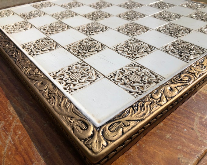 Rustic Chess board - York Rose Gothic Motif with Engraved Border (Deluxe Version)- 45cm x 45cm with 5cm Squares - Made to order