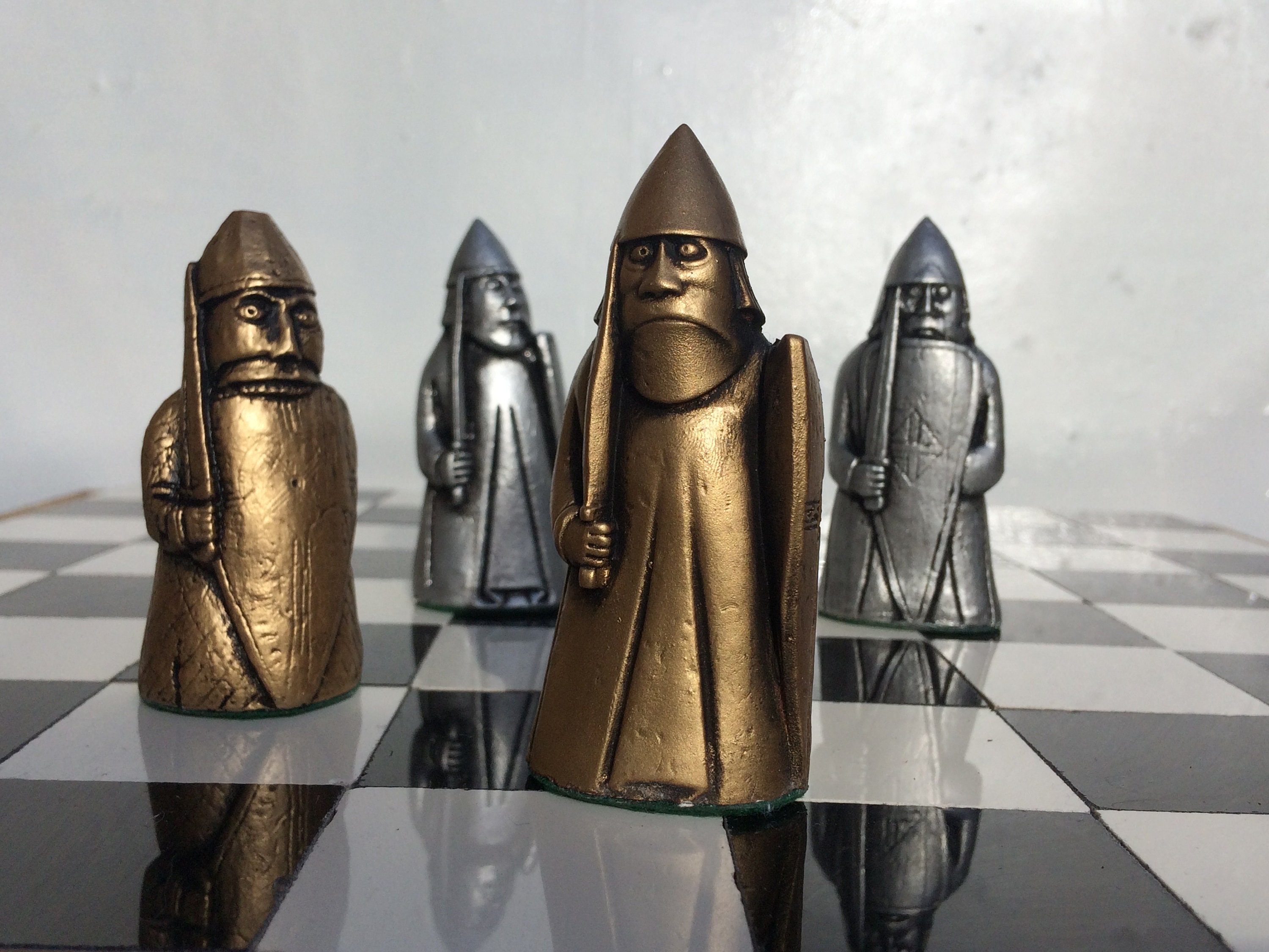 Chess Set - Metal Isle of Lewis Metal Chess Pieces on Inlaid Beechwood –  WorldWise Imports