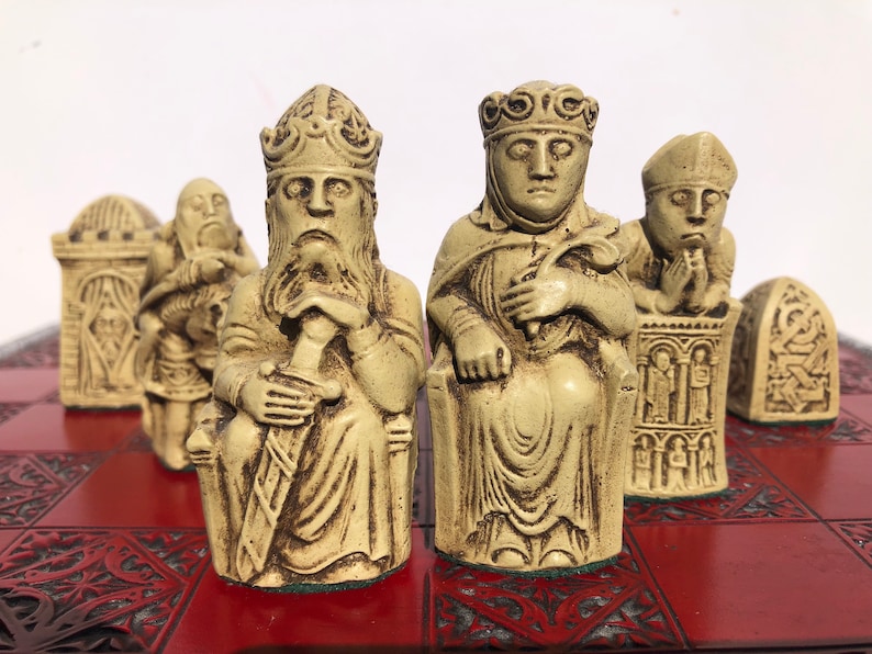Chess Set - Gothic Themed Chess Pieces - Aged Bone and Silver Metallic ...
