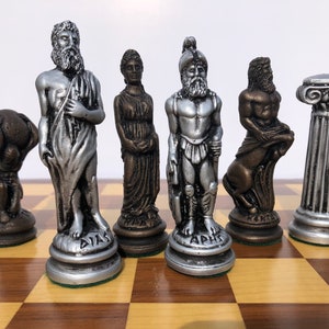 Greek Gods Chess Set - Handmade Ancient Greece Chess set - Aged bronze and silver metallic effect - Made to order - chess pieces only