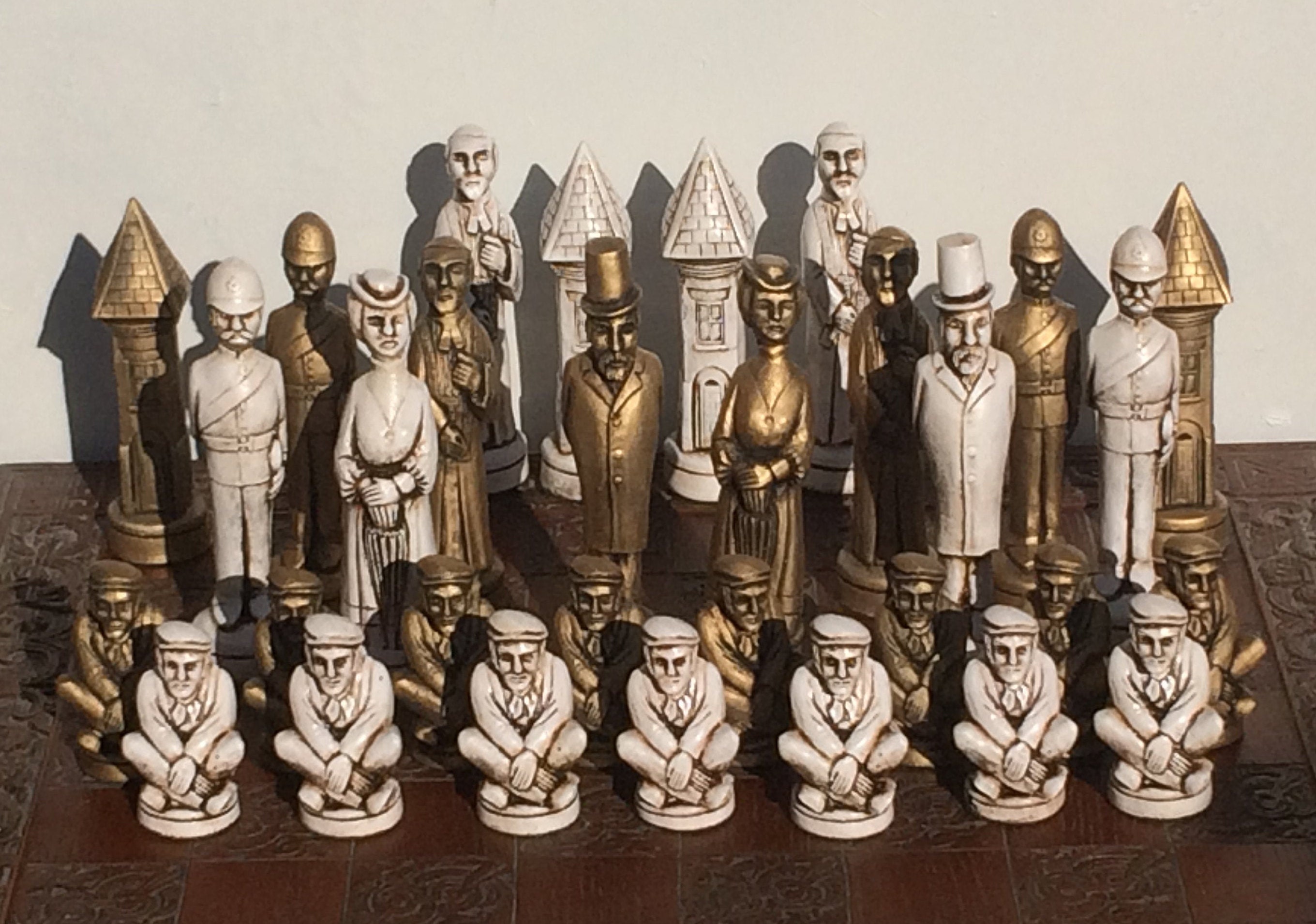 English Chess Set - old London chess pieces - Antique White and