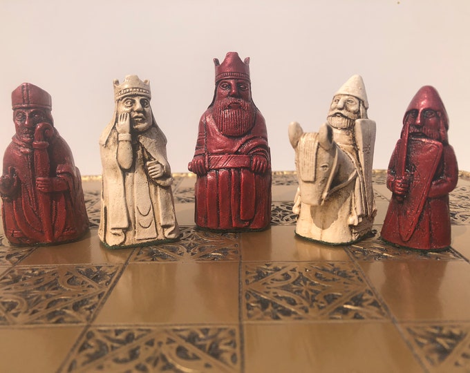 Lewis Chessmen - Smaller boutique Set - Intricate Norse-Celtic Designs - Perfect for travel - Made to order - Chess pieces only