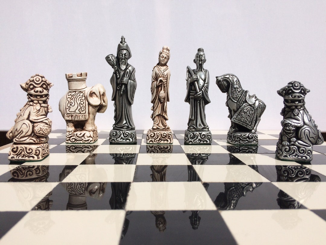 Buy Highly Detailed Oriental Themed Chess Set Antique White Aged Silver Effect Made to Order Chess Pieces Only Online in India Etsy