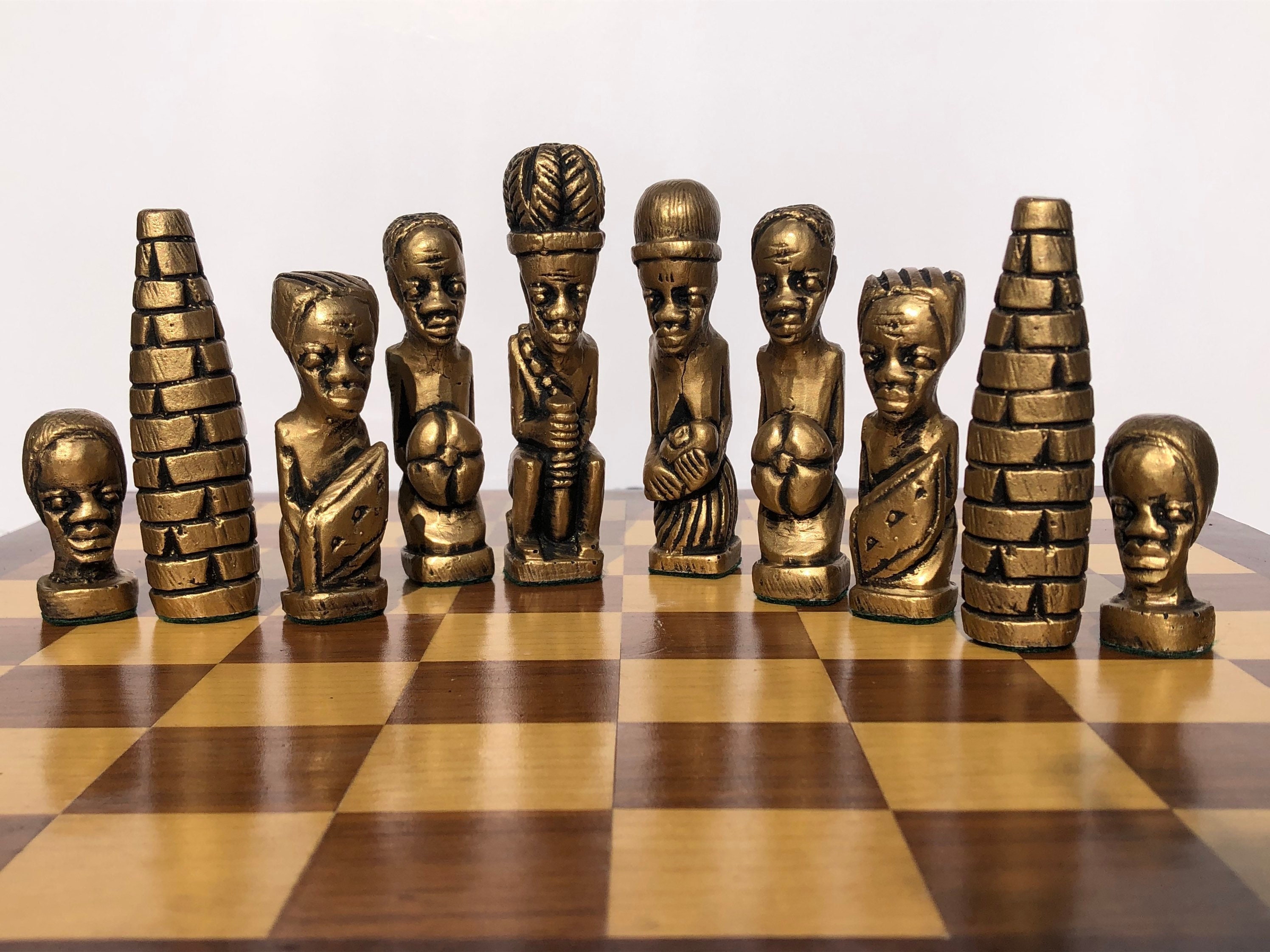 Soapstone Hand-Carved Chess Set - African Maasai Tribe Pieces