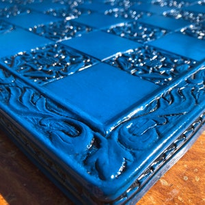 Blue Chess board - York Rose Gothic Motif - Made to order (Soft Blue) - 45cmx45cm with 5cm Squares - Replica Vintage reproduction
