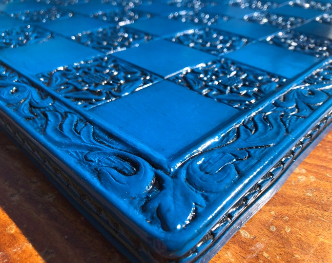 Blue Chess board - York Rose Gothic Motif - Made to order (Soft Blue) - 45cmx45cm with 5cm Squares - Replica Vintage reproduction