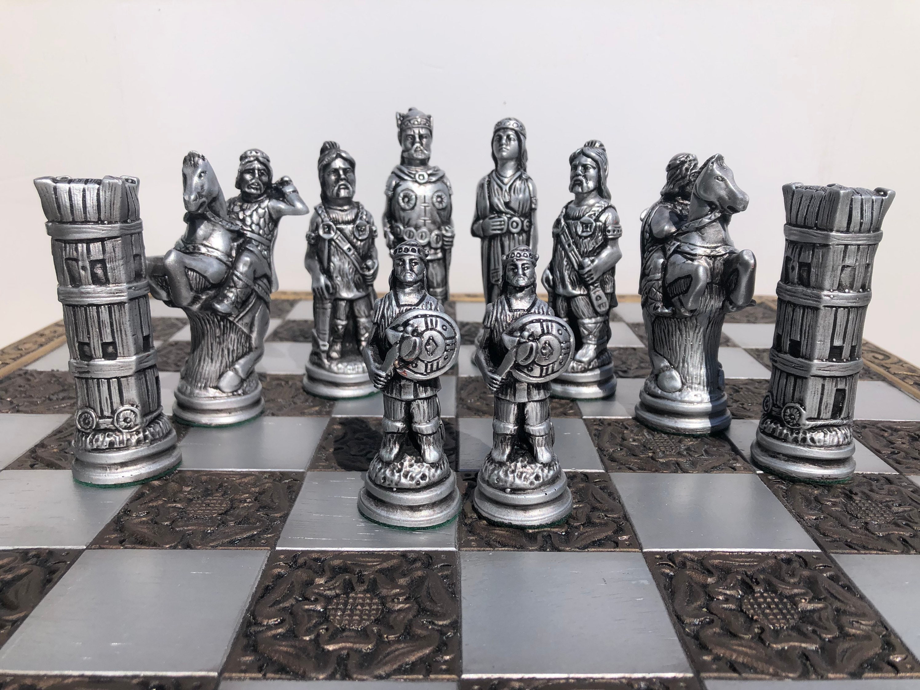 Made to Order Chess Set Viking Design in a Stone and Black. 