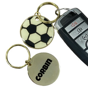 Personalized Sports Keychain: Engraved Soccer, Baseball, Basketball Bag Tag