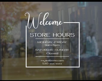 Custom Store Hours Decal: Business Window Sign