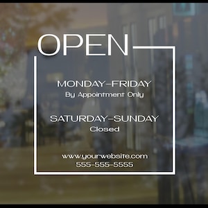 Custom Store Hours Decal: Business Window Sign