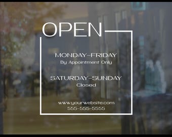 Custom Store Hours Decal: Business Window Sign