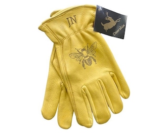 Personalized deerskin work glove custom garden glove personalized leather glove bee gift for him gift for her flower garden gift engraved