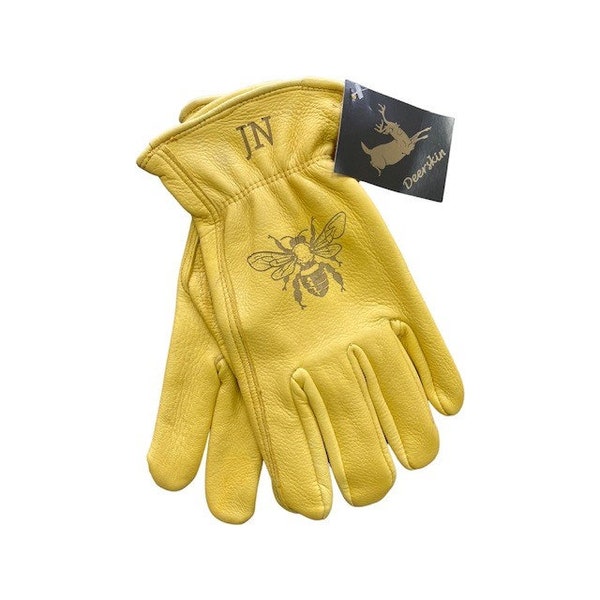 Personalized deerskin work glove custom garden glove personalized leather glove bee gift for him gift for her flower garden gift engraved