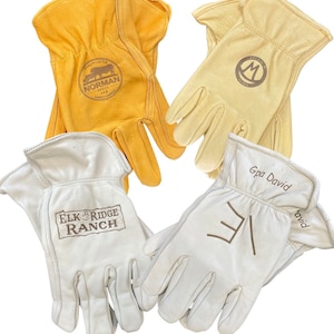 Personalized Leather Work Gloves: Engraved Ranch Logo, Farm & Garden Gift