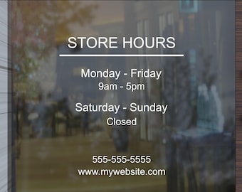 Custom Store Hours Decal: Business Window Sign