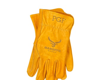 Personalized Leather Work Gloves: Double Palm Cowhide, Ranch & Gardening Gift