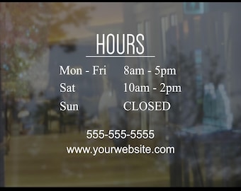 Custom Store Hours Decal: Business Window Sign