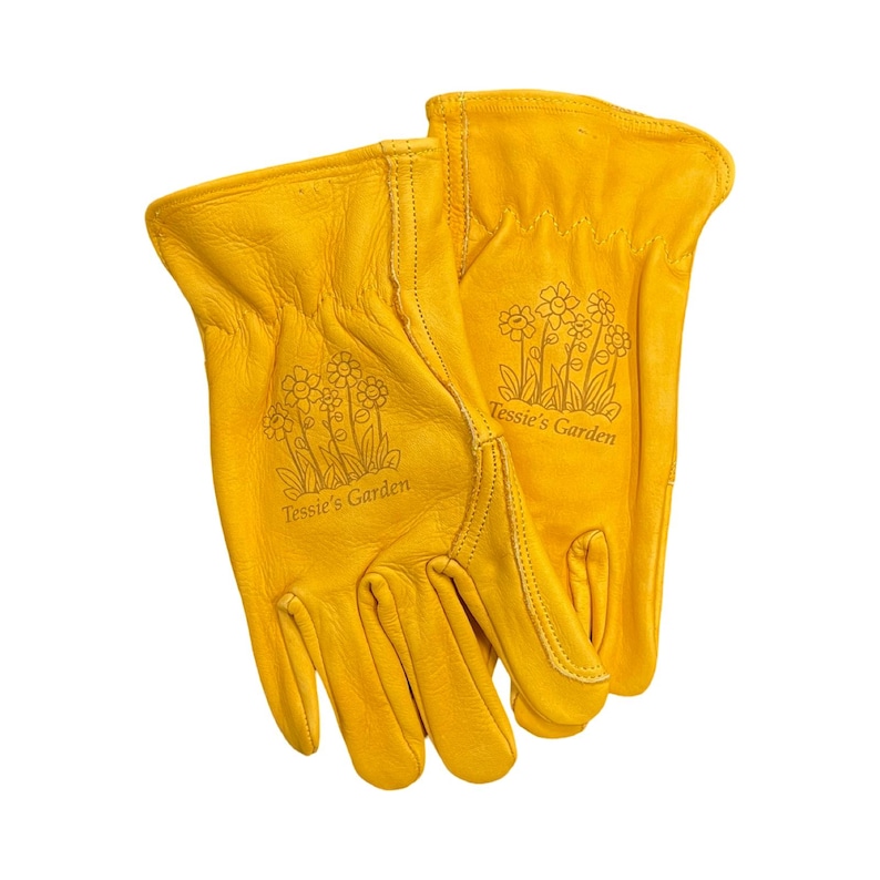gardening gloves, personalized garden gloves, gloves with logo, leather gloves, engraved leather gloves, personalized gloves, work gloves, double palm cowhide gloves.