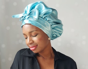 Handmade Satin Sleep Bonnet with Tie Straps, Adjustable Size