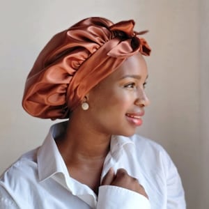 Zweiseitig Satin Haube mit Krawattenriemen, Größe verstellbare Satin Haube, Geschenke für sie, Schlafhaube