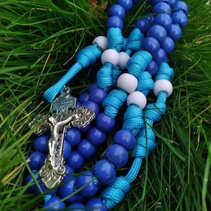 Durable Blue paracord rosary Blue Rosary necklace wearable paracord rosary durable Catholic rosary survival rosary pocket rosary