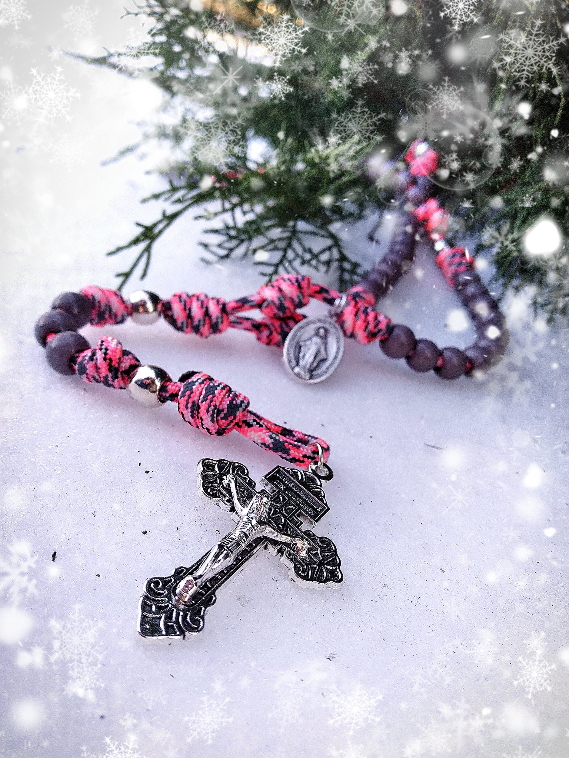 Paracord Rosary Pink Camo for Her Spiritual Warfare Prayers Catholic Rosary Beads With Rosary