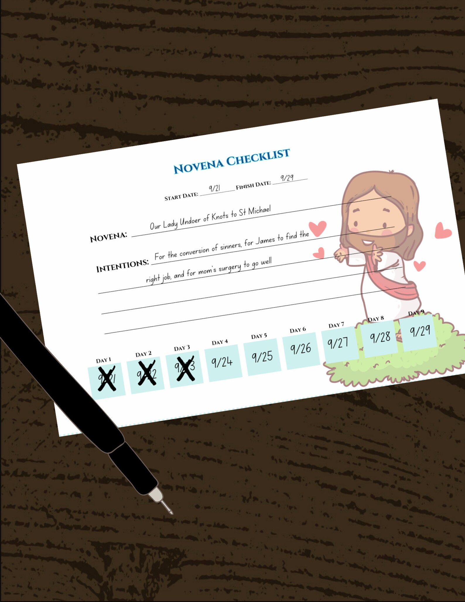 Novena Tracker Novena Calender Novena Checklist Catholic Prayers Catholic Novena Cards Printable ...