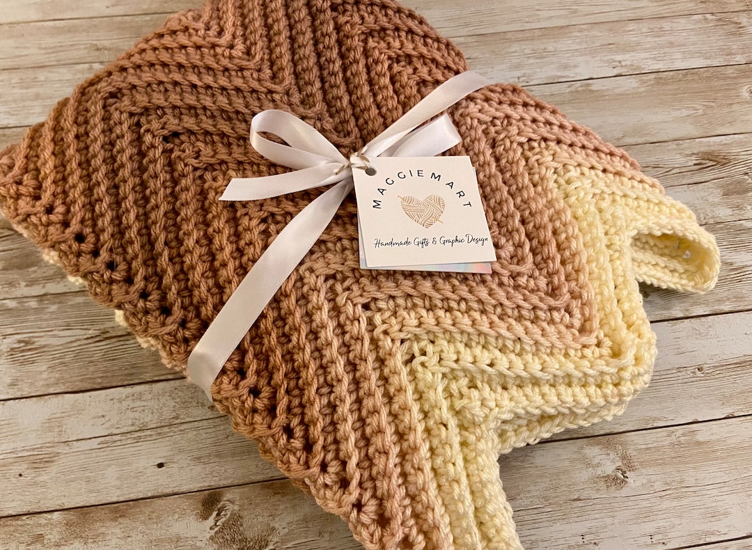 Crocheted Baby Blanket 28x30 Inches Chevron Ombré Sepia Etsy