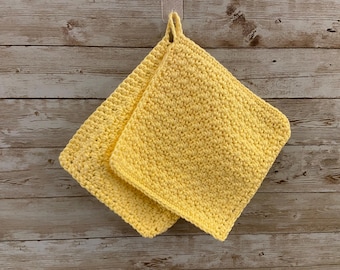 Crochet Washcloths SET OF 2, Baby Bath Yellow
