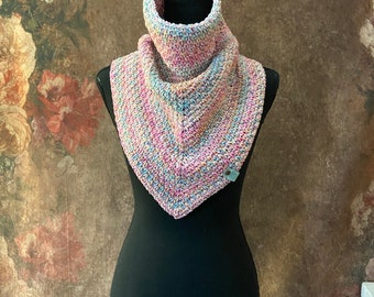 Cowl Triangle Scarf, Pink Blue Candy