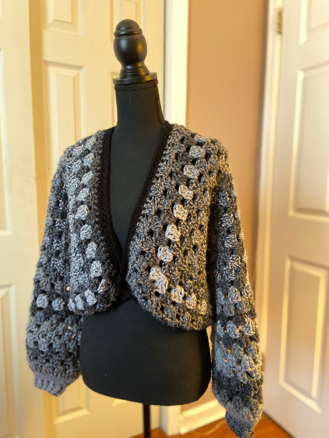 Hexagon Granny Square Cardigan Black Gray Etsy