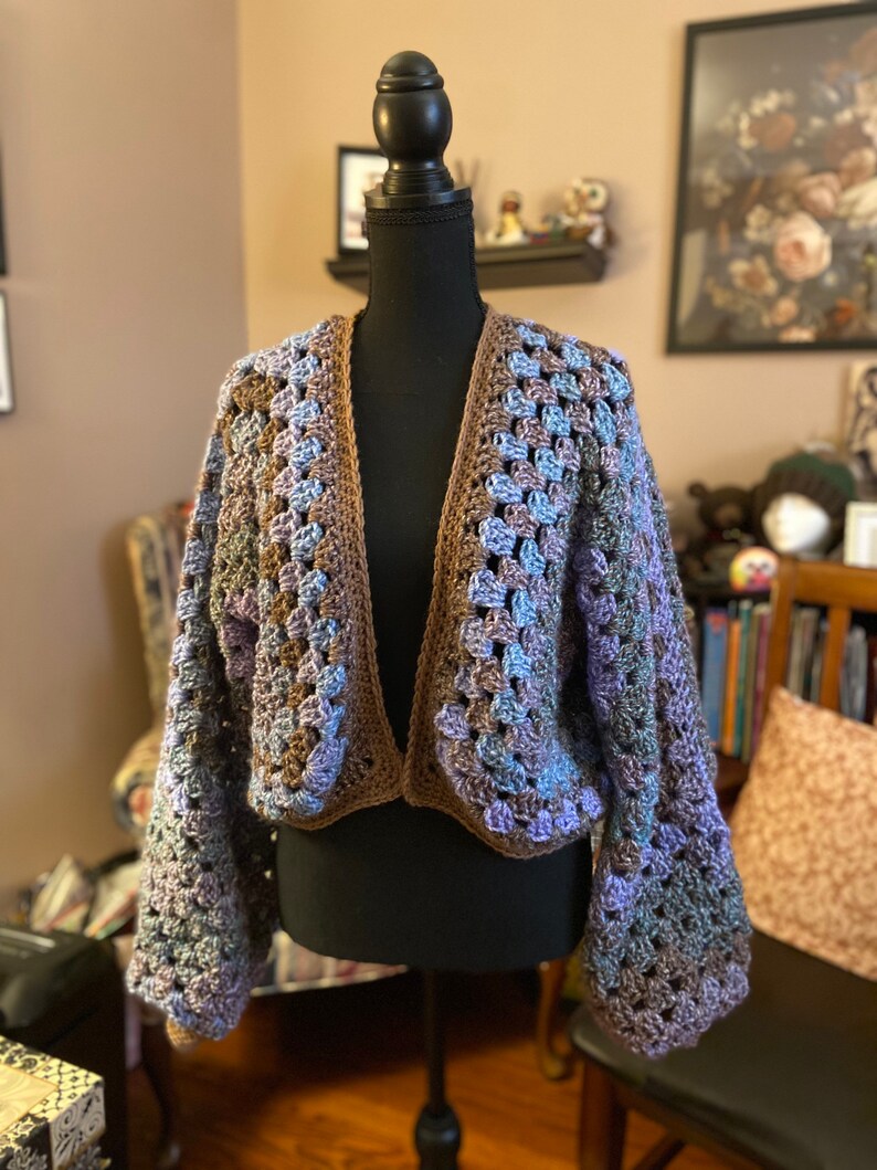 Hexagon Granny Square Cardigan Blue Brown Etsy UK