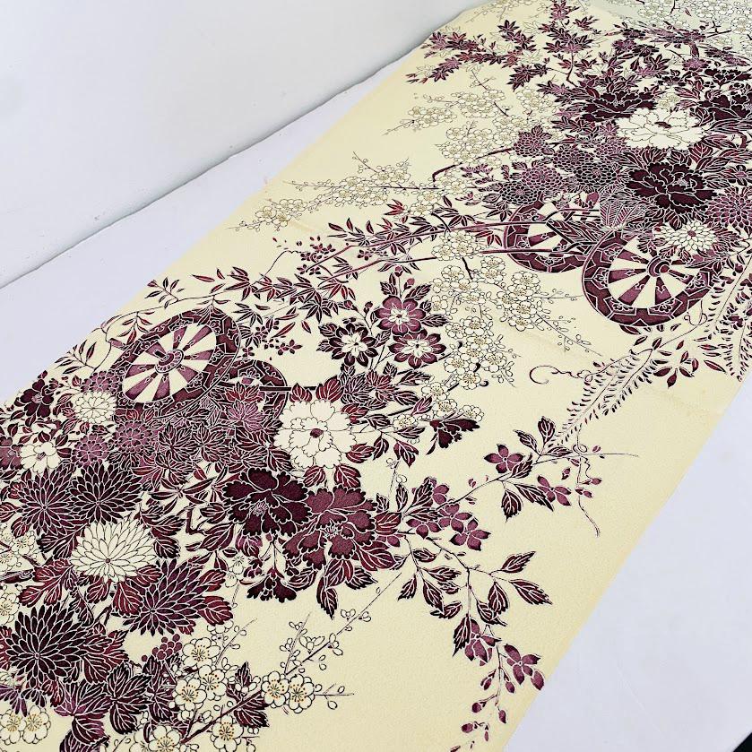 Unbenutzter Blumenwagen Jacquard Seide Vintage japanischer Kimono Stoff Panel authentische hohe Qualität RS53