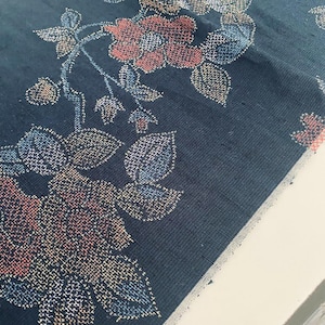 Tecido de quimono japonês Tsumugi Pongee vintage de seda índigo camélia, painel autêntico de alta qualidade TH96