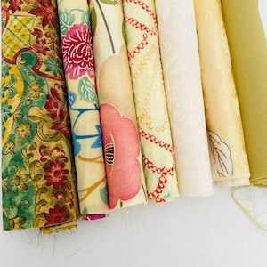 Bundle #152 Yellow, Silk, Kimono Silk Set, 6x13, Silk Fabric Stash, Fabric Scraps, Japanese Kimono Fabric Bag