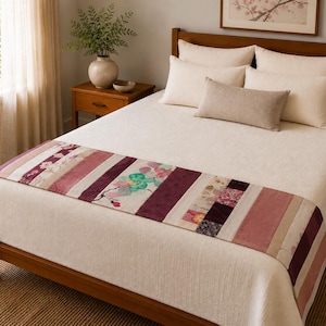 Bordeaux Garden Vintage Japanese Kimono Textile Silk Bed Table Quilt Runner
