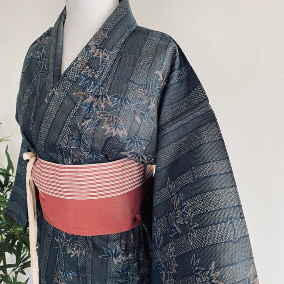 Bamboo LONG Silk Tsumugi Vintage Japanese Kimono … - image 2