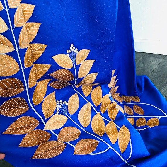 Cobalt LONG Painted Jacquard LONG Silk Vintage Ja… - image 3