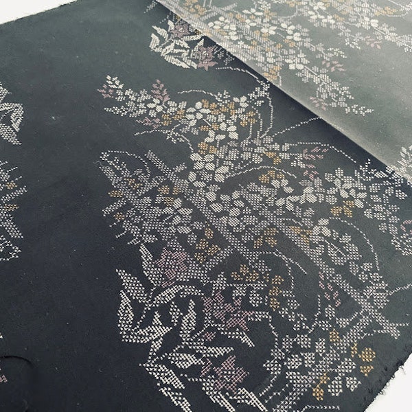 Black Duet Mud Dyed Oshima Tsumugi Vintage Silk Japanese Kimono Fabric Panel Authentic Antique High Quality Natural Dyed OT19