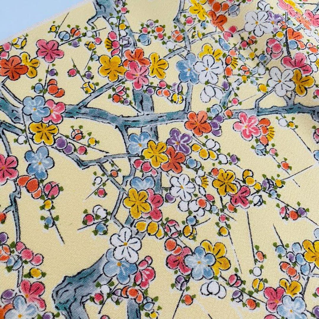 Plum Branch Hand Painted Vintage Japanese Kimono Fabric Panel Authentic ...