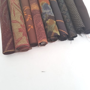 Bundle #147 Brown, Silk, Kimono Silk Set, 6x13, Silk Fabric Stash, Fabric Scraps, Japanese Kimono Fabric Bag