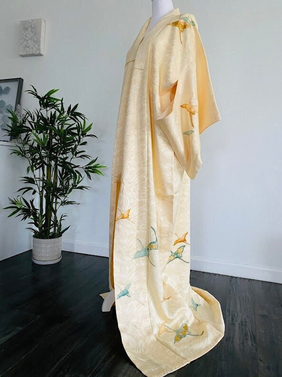 Exquisite Rinzu Jacquard Hand Painted LONG Silk Vintage Japanese Kimono ...