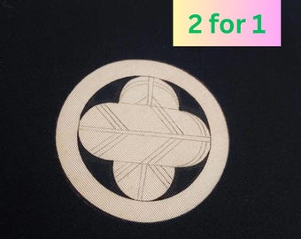 2 for 1 Offer! Kamon Black Matching Vintage Tomesode Silk Japanese Kimono Fabrics