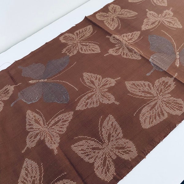 Brown Butterfly Oshima Tsumugi Vintage Silk Japanese Kimono Fabric Panel Authentic Antique High Quality Natural Dyed OS33