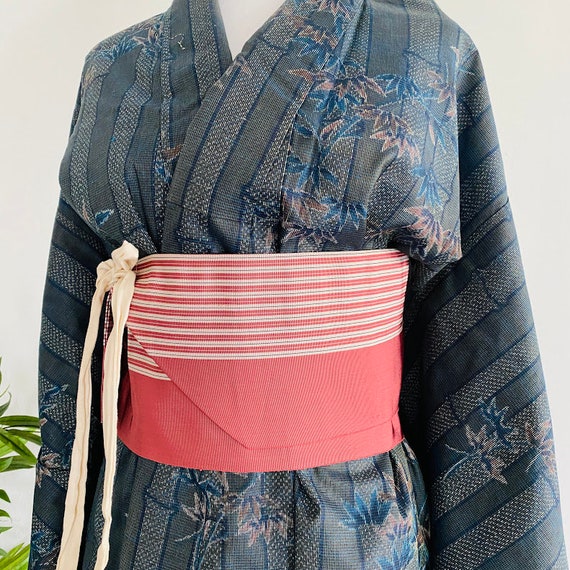 Bamboo LONG Silk Tsumugi Vintage Japanese Kimono … - image 5