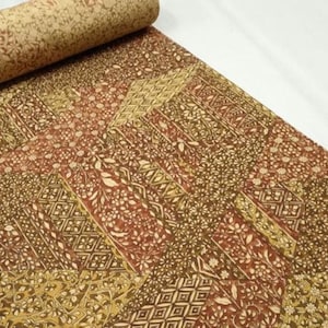 Tissu de kimono japonais haut de gamme Sarasa Chirimen marron inutilisé par mètre authentique de haute qualité BS50