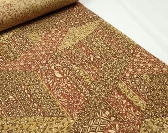 Sarasa Chirimen Silk Fabric, Brown Arabesque Kimono Fabric by the Yard BS50